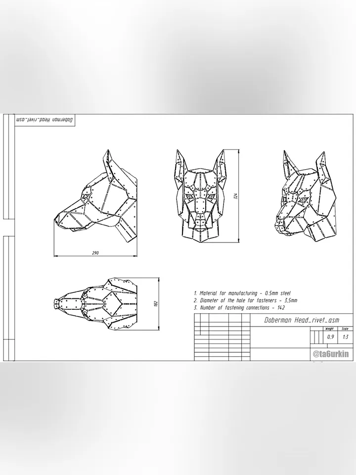 Sheet Metal Riveting Doberman Head Project (DXF, PDF)