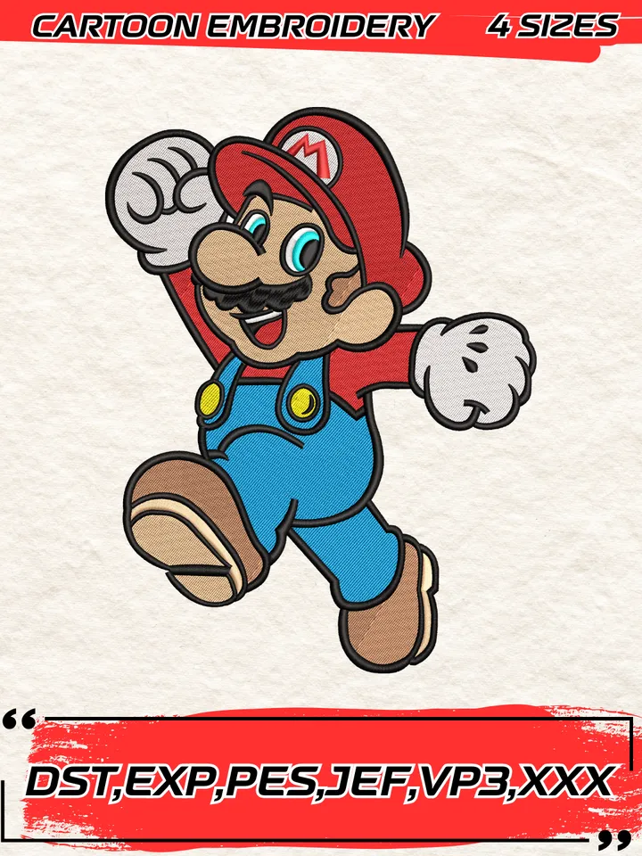 Super Mario Embroidery Design,Machine Embroidery Design File,4 Sizes, Digital Download