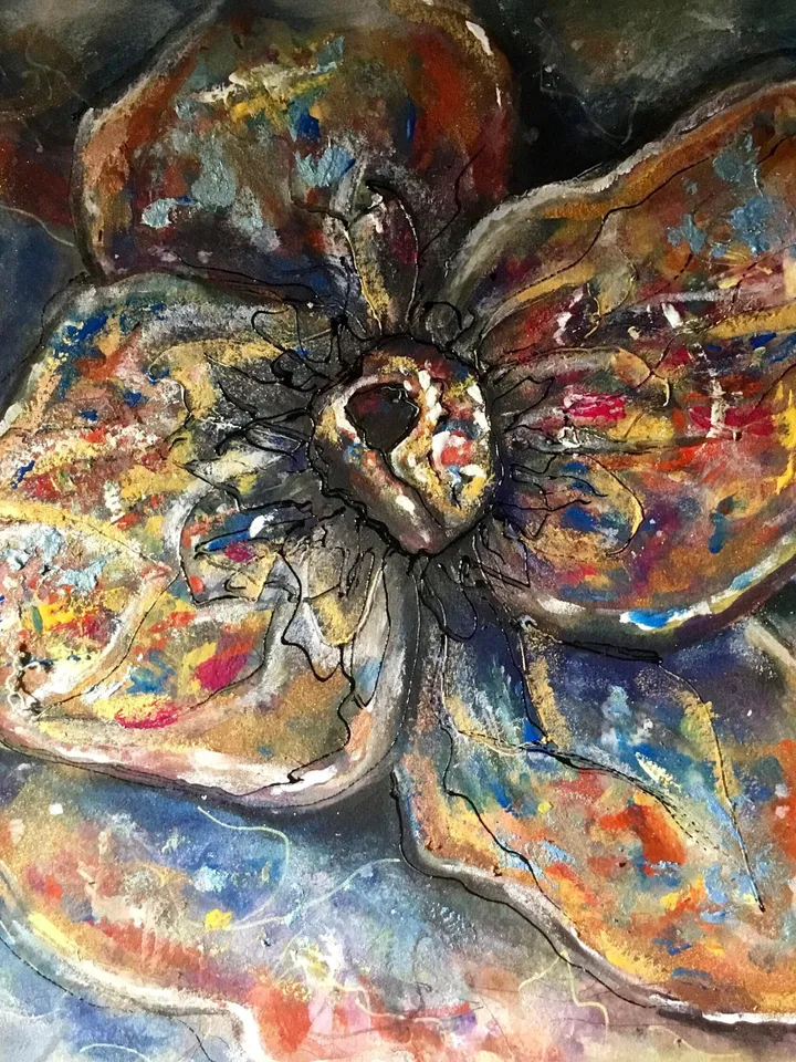 Fantasy magic flower original watercolour mix media artwork, unique gift,flowers painting