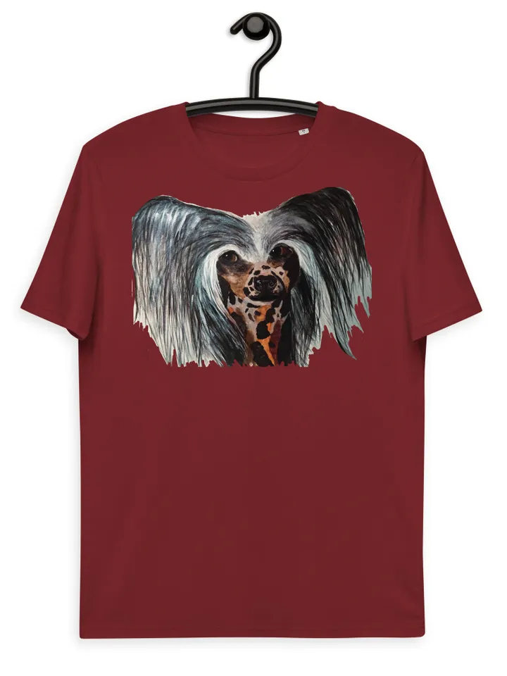 Chinese crested dog Unisex organic cotton t-shirt made with my own design,original watercolor chinese dog painting,funny animals gifts.