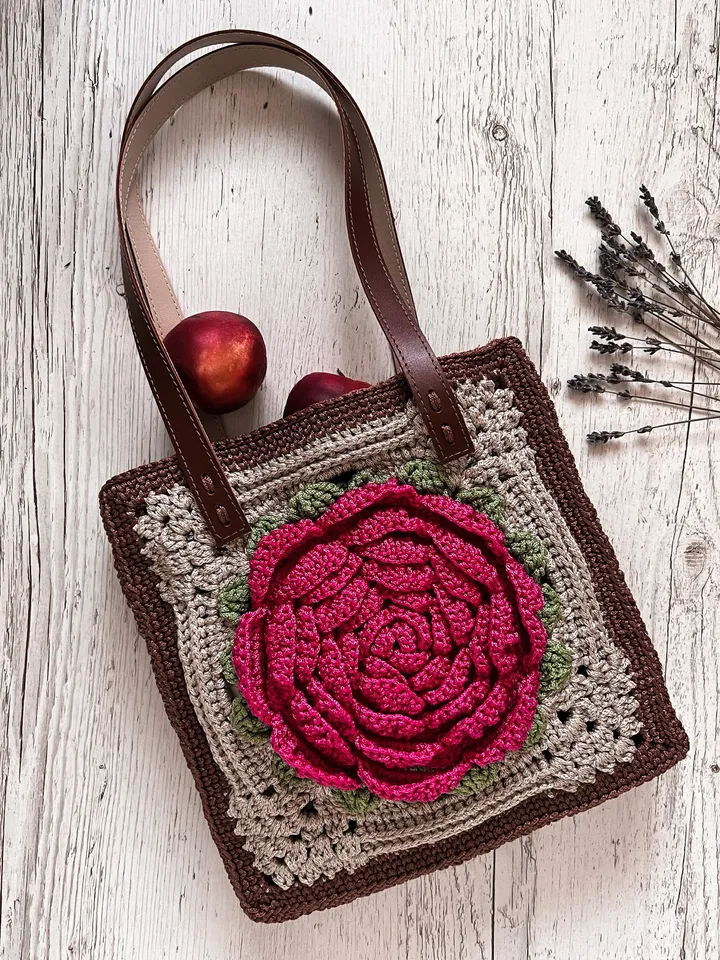 Tote bag with motifs, market bag, crochet tote, shopper, square bag, granny squares, cottagecore