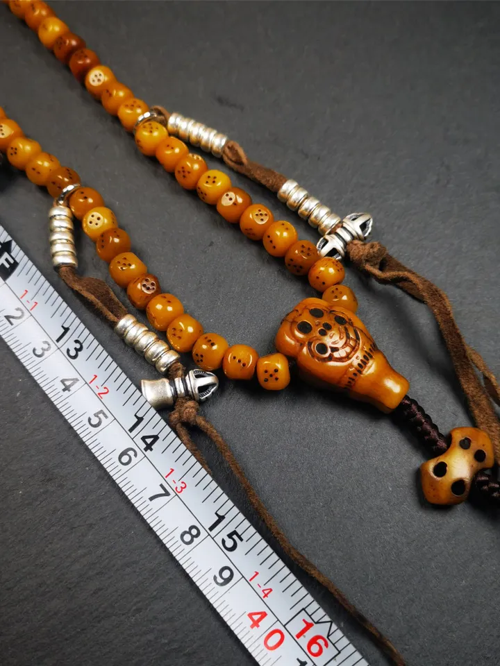 Gandhanra Handmade Tibetan Yak Bone Dice Beads Mala,108 Prayer Beads for Meditation,Diameter 7mm, Length 68cm