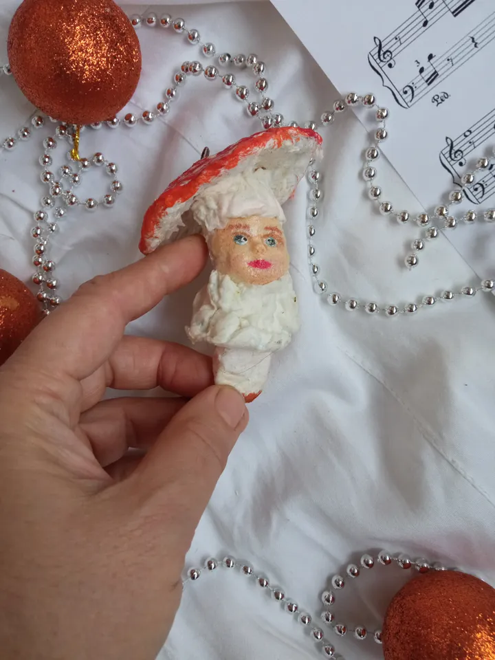 Fairytale fly agaric mushrooms with people - magical Christmas decor or home decor indoor
Christmas tree toy. Amanita mushrooms