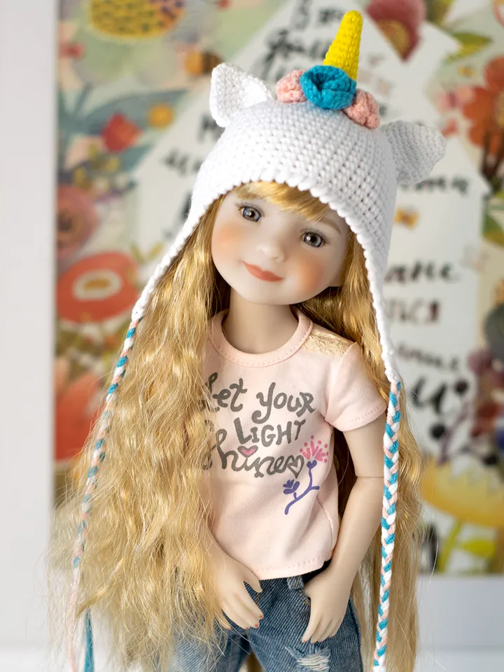 Unicorn hat with ears for doll Ruby Red Fashion Friends doll 14.5 inch, RRFF Halloween costume, Ruby Red doll clothes