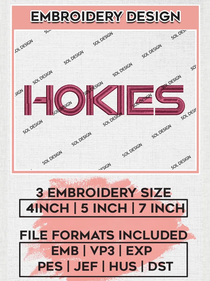NCAA Hokies College Team Word Logo Embroidery Design Files, NCAA Virginia Tech Hokies Machine Embroidery, NCAA Teams, 3 sizes, NCAA Machine embroidery designs, Digital Download