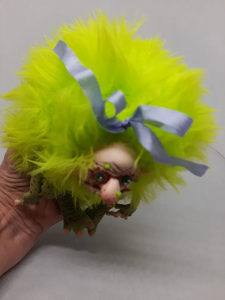 Green Troll handmade collectible decorating sculpture doll hallowee
