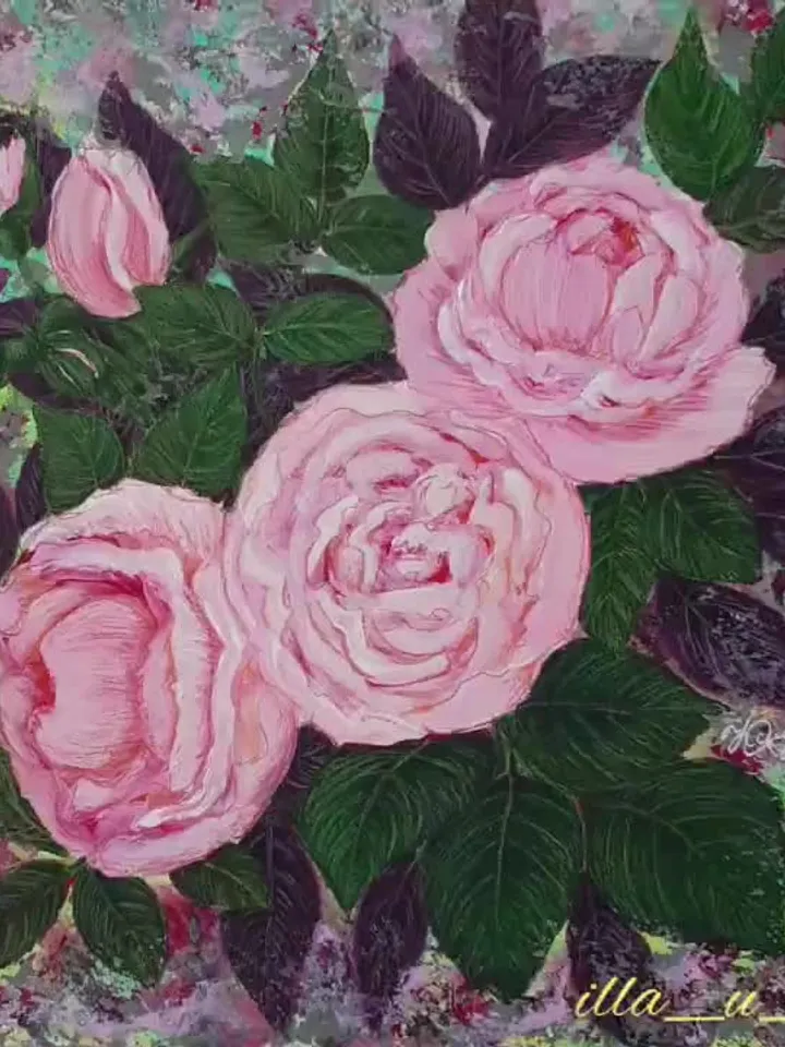 Roses Painting Floral Original Art Flowers Wall Art Pink Flower Acrylic Painting