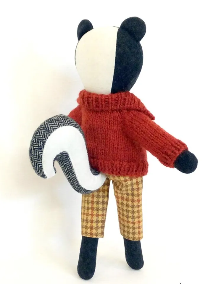 Skunk boy, handmade plush animal toy, wool stuffed skunk doll