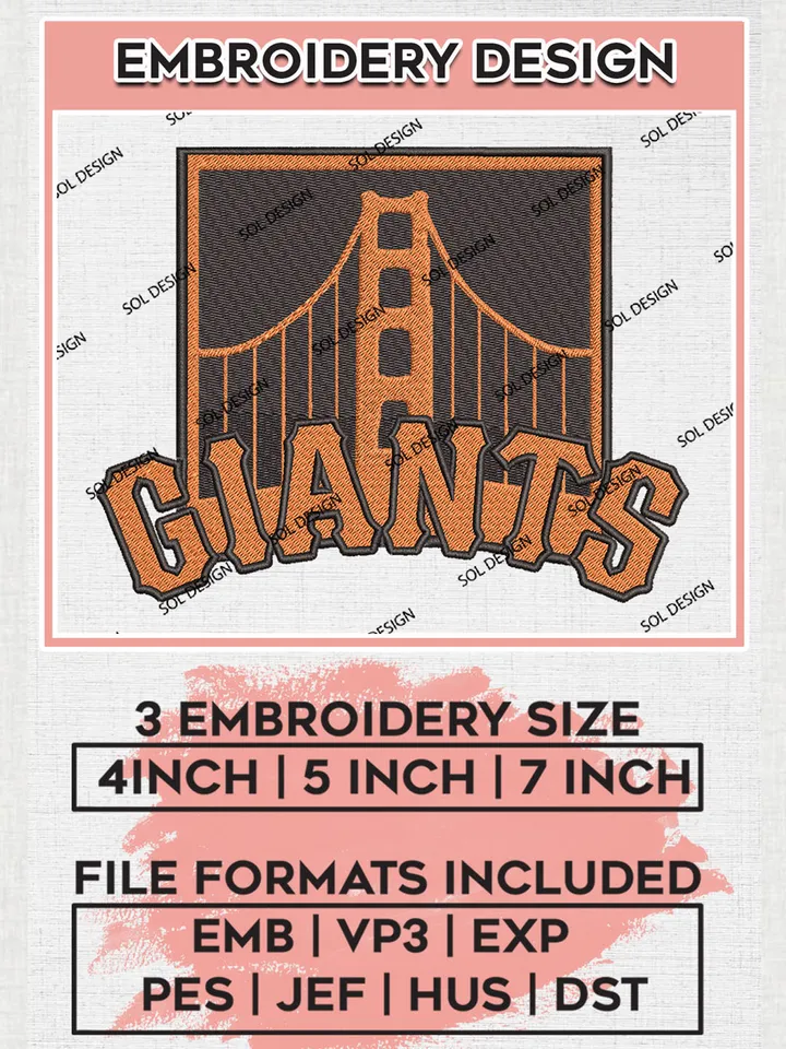 MLB San Francisco Giants Brigde Logo Embroidery Files, MLB San Francisco Giants Team Embroidery Designs, MLB Teams, 3 sizes, MLB Machine embroidery designs, Digital Download