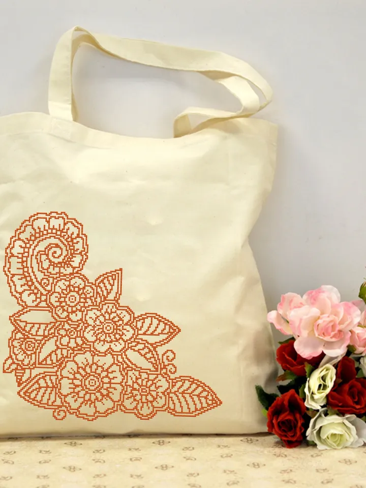 Flower mandala cross stitch pattern download PDF Flower corner cross stitch chart, Floral mandala pattern digital PDF, Flower ornament #M37
