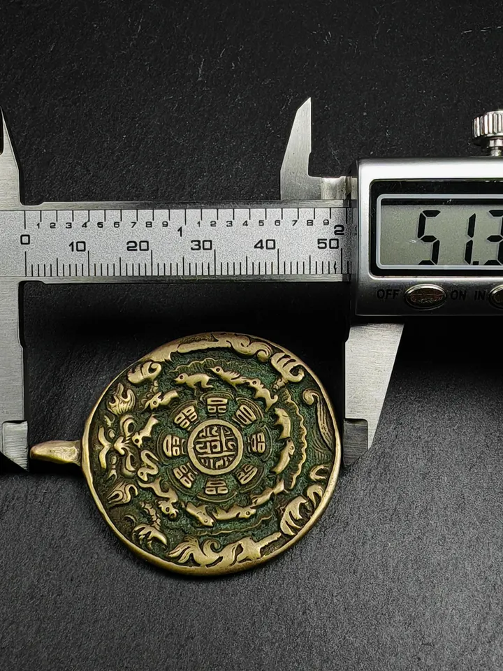 Gandhanra Vintage Tibetan Buddhist Calendar Amulet Sipaho Badge - Lima Brass Melong Mirror Protective Charm Feng Shui Pendant,41mm