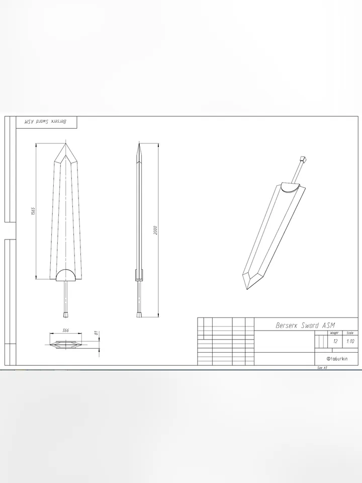 Welding Project Plans Drawings Berserk Sword (DXF, PDF)
