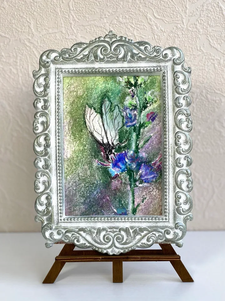 Butterfly painting Oil pastel painting Flower landscape art