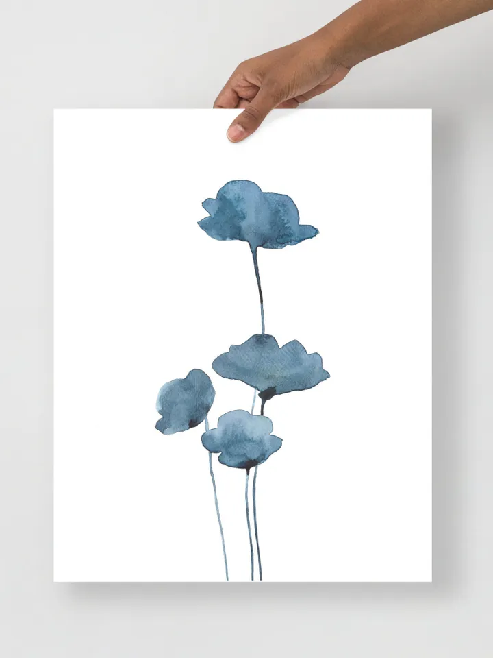 Blue Watercolor Flowers Wall Art Abstract Prints Navy Blue Wall Art Indigo Botanical Navy Blue And White Gallery Wall Set Of 2 Art Prints