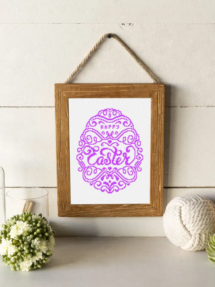 Easter egg cross stitch pattern PDF Happy Easter cross stitch download PDF, Monochrome cross stitch chart, Vintage easter ornament #T4