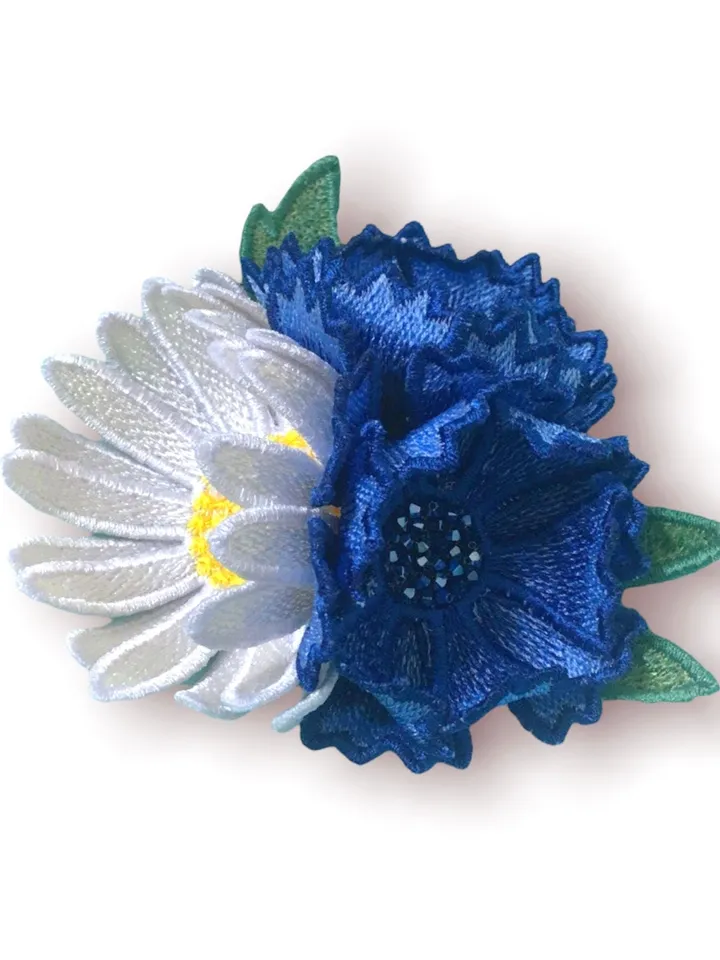 Free Standling Lace Wildflowers Daisy Cornflower Flower FSL Embroidery pattern flower motif 3D floral digital embroidery pattern