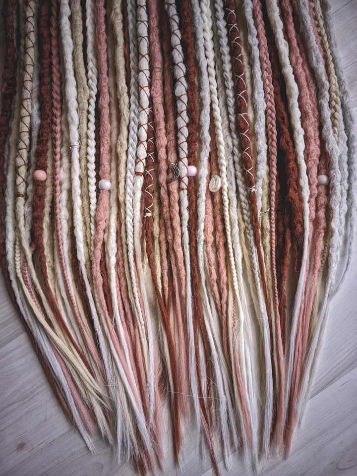 Boho Synthetic Dreadlock Extensions in Earthy Tones Handmade Double Ended Dreads for Festival Hair Braided Set