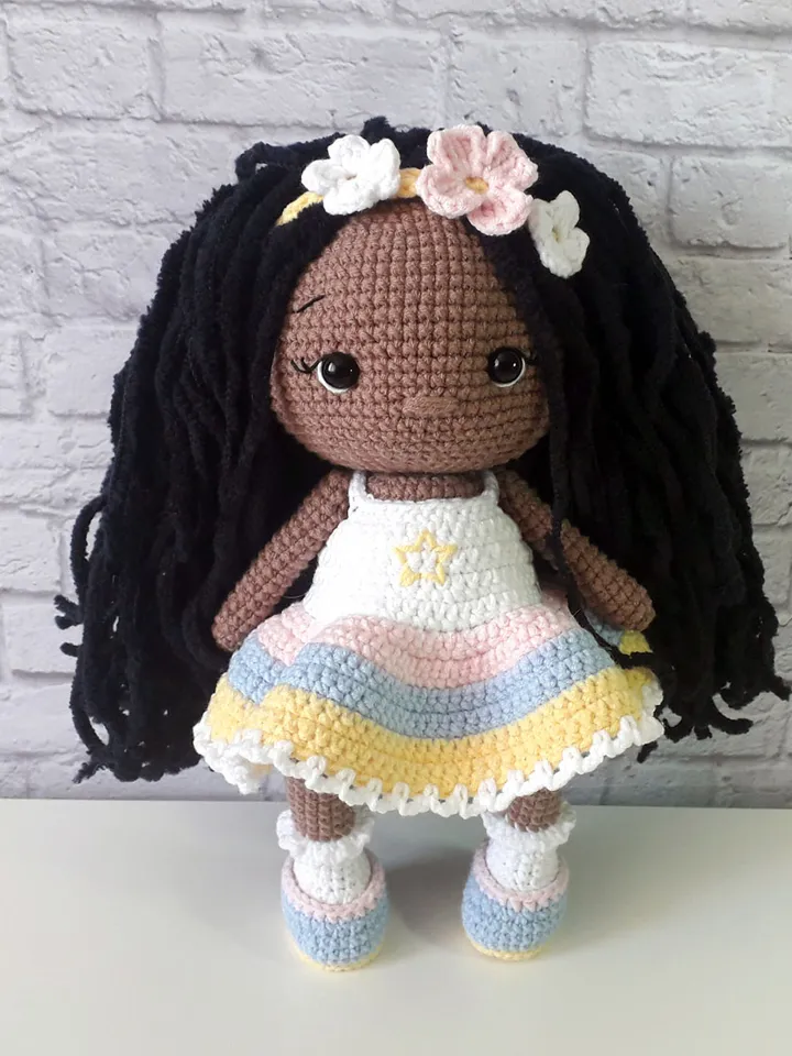 Crochet little doll, dark skin doll, crochet baby doll, crochet doll Anna, rag doll for baby, good gift