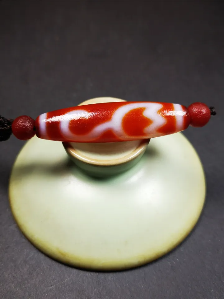 Gandhanra Tibetan Fire Agate Lotus Dzi Bead Necklace