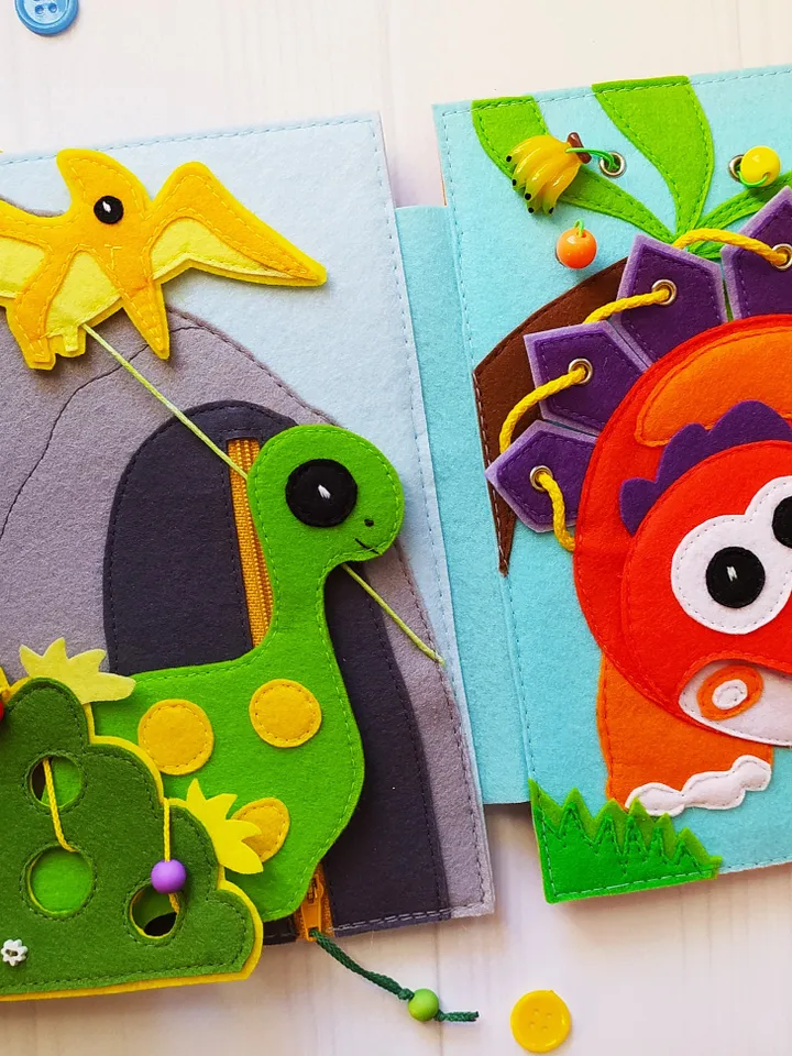 Dinosaur Quiet book Pattern pdf, Dino Felt book pattern pdf, Soft sensory book tutorial, Busy book sewing ideas for kids 2, 3, 4 year old