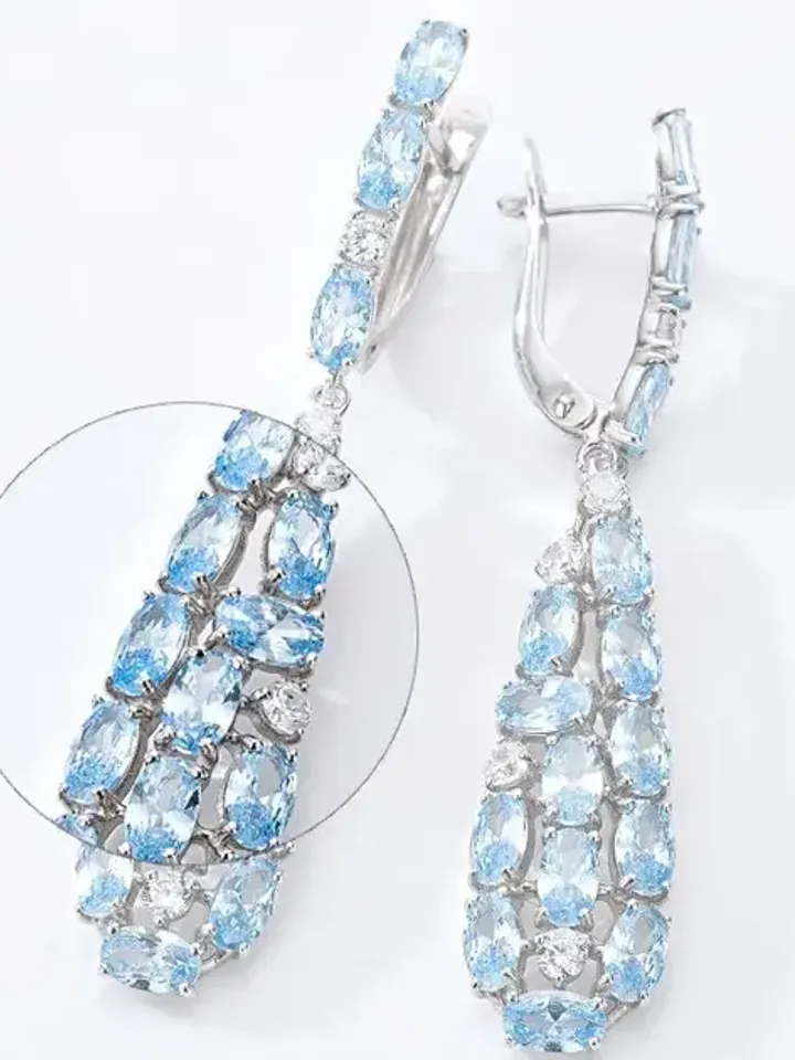 Women's long earrings silver 925 with topaz