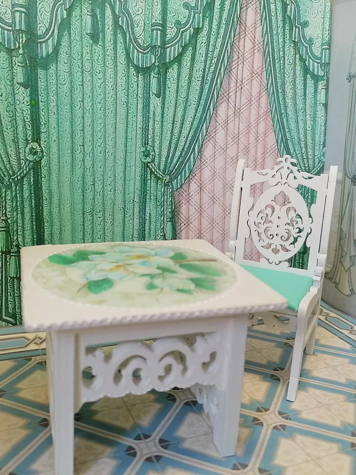 Table , chair. Puppet miniature.1:12 scale.