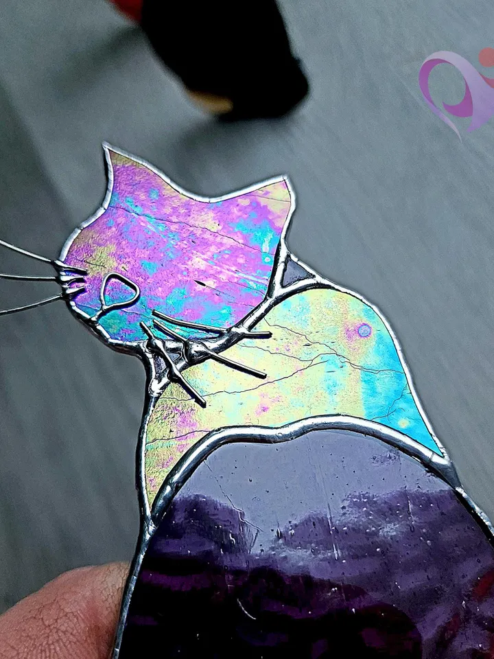 Stained Glass Cat Suncatcher Cute Cat Gift for Cat Lovers Unique Custom Pet Memorial Statue Calico Tuxedo Gray White Orange and Galaxy Cat