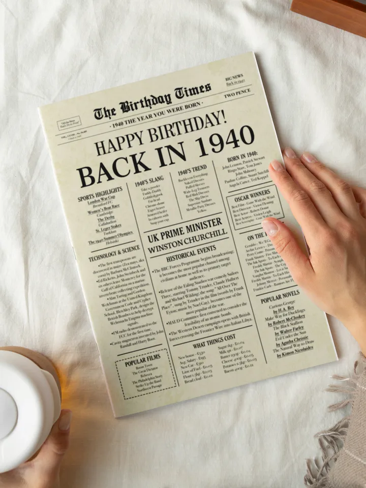 Back in 1940 United Kingdom | 85th Birthday Newspaper Sign | 1940 Birthday Poster UK | 85th Birthday Gift | 85 years ago back in 1940