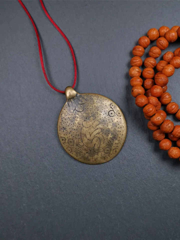 Gandhanra Handmade Tibetan Buddhist Amulet,Melong Mirror, SIPAHO(srid pa ho),Jiugong Bagua Badge,made of Brass,1.8"