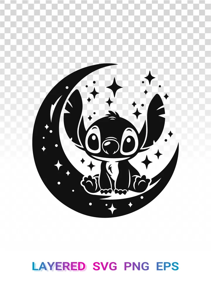 Stitch 🌙 Moon Stars PNG, Disney Lilo SVG Cricut