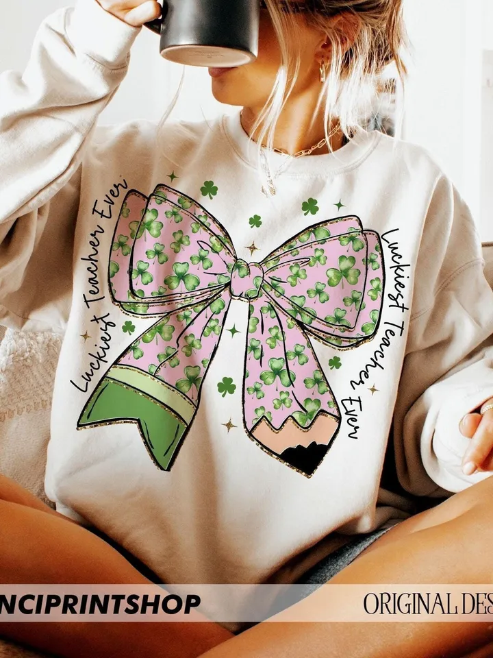Luckiest Teacher Ever png, Teacher St.Patricks png, St Patricks Day Pencil Bow png St Patricks Day png, Teacher png, Lucky png, Shamrock png