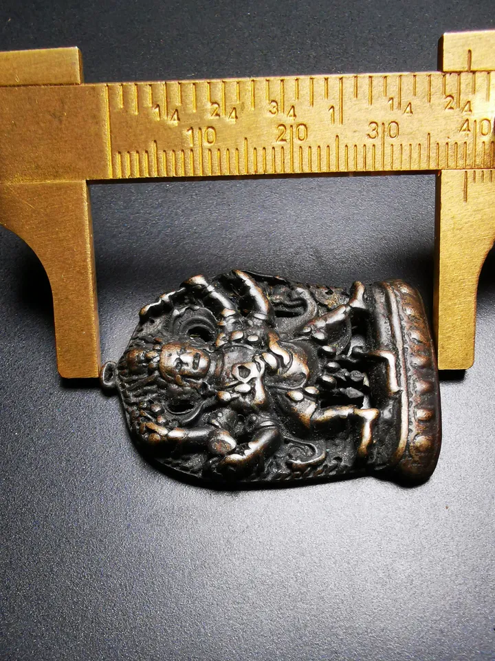 Gandhanra Antique Tibetan Thokcha Amulet Pendant,Mahakala, Buddhist Protector Deity, Made of Thunder Iron