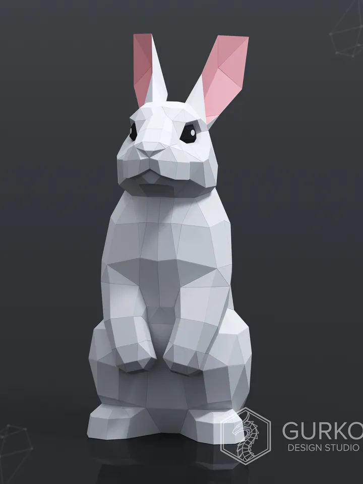 Standing Rabbit Papercraft, Hare, Digital Template, PDF Download, Gurko, 3D Low Poly, Pepakura, DIY Origami Sculpture, Paper Decor, DIY Gift