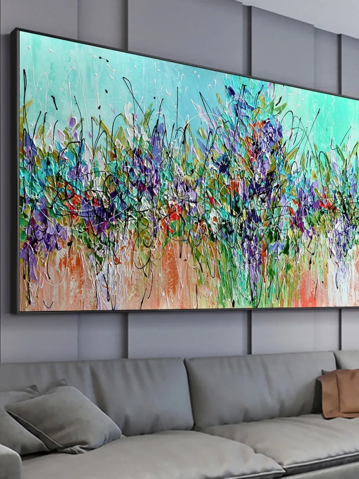 Original Oil Painting on Canvas, Large wall art, Boho Wall Décor, Green Abstract Art, Colorful painting,Home decor,Living room Bedroom Decor