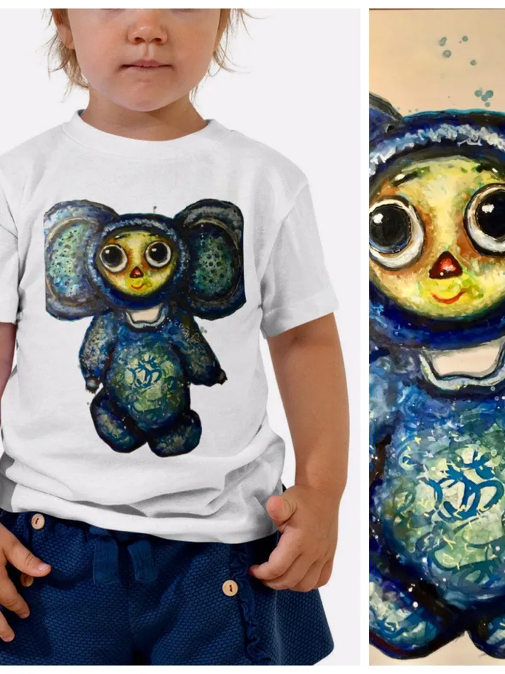 Cheburashka Toddler Short Sleeve Tee,russian toy unique design toddler t shirt,handmade special wearable  gift for kids.