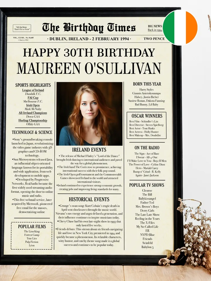 30th birthday NEWSPAPER, 30th birthday ideas, 30th birthday gift for men or woman, 30th birthday poster, 30th birthday decor DIGITAL FILE