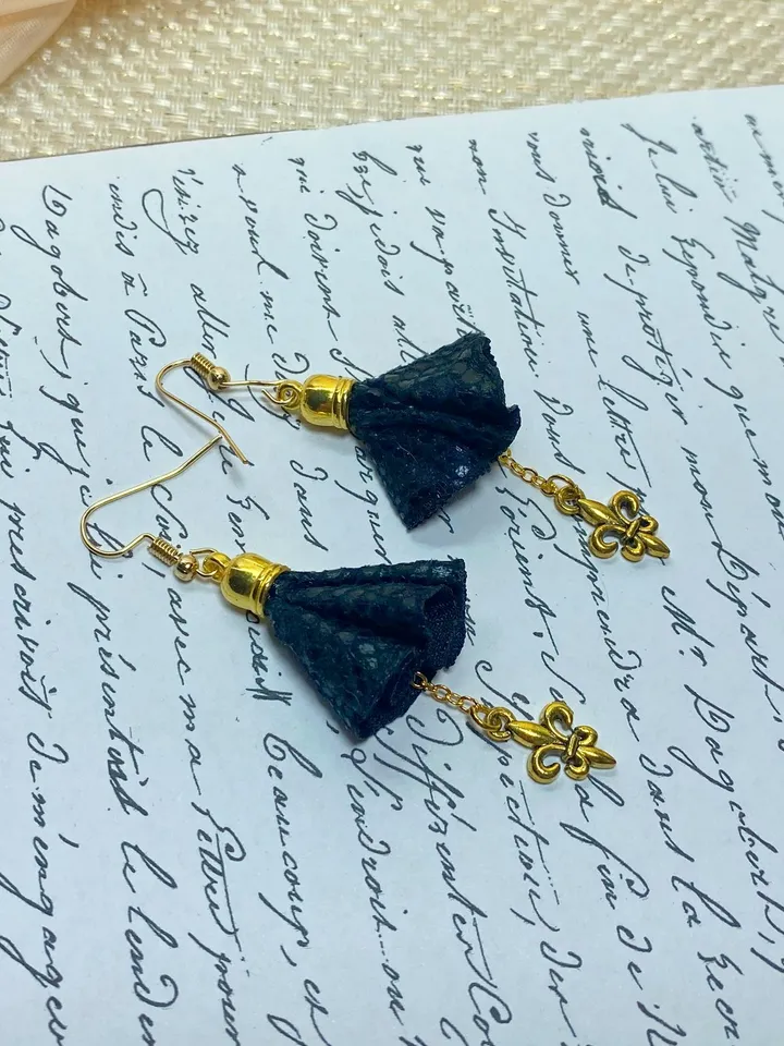 Handmade earrings. Black, bright earrings. Handmade jewelry.
