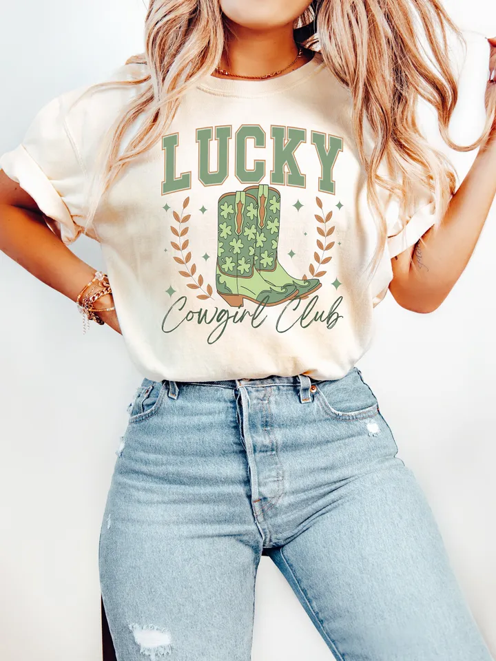 Lucky Cowgirl Png,St. Patrick's Day Png,Western png,Cowgirl png,Cowboy png,Trendy png,Irish png,Shamrock Png Happy go Lucky Clover Png