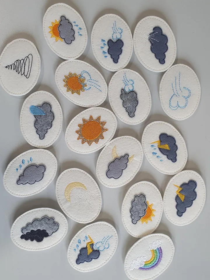 Embroidery Files for Felt Calendar Pieces, Montessori Weather Chart Parts, Preschool Homeschool Activity, 5x7 Hoop Digital Download