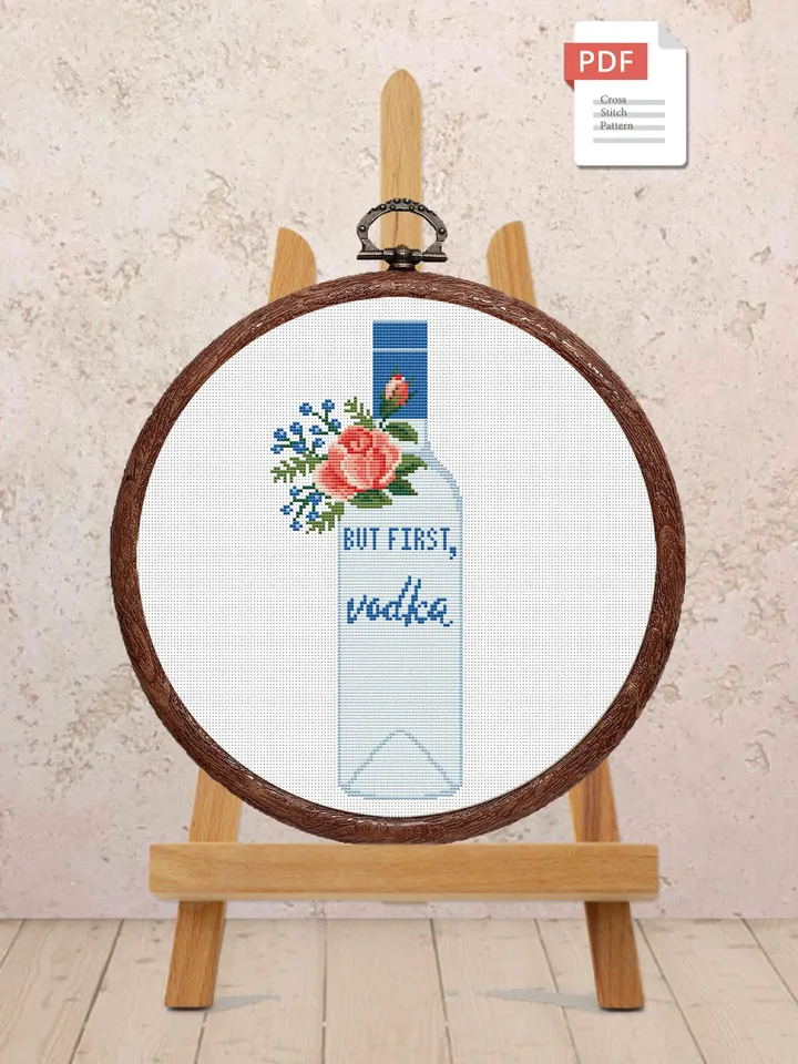 Set of 2 But First Vodka Cross Stitch Pattern, Kitchen Cross Stitch, Embroidery Vodka, But First Wine Pattern, Modern Cross Stitch #kt006