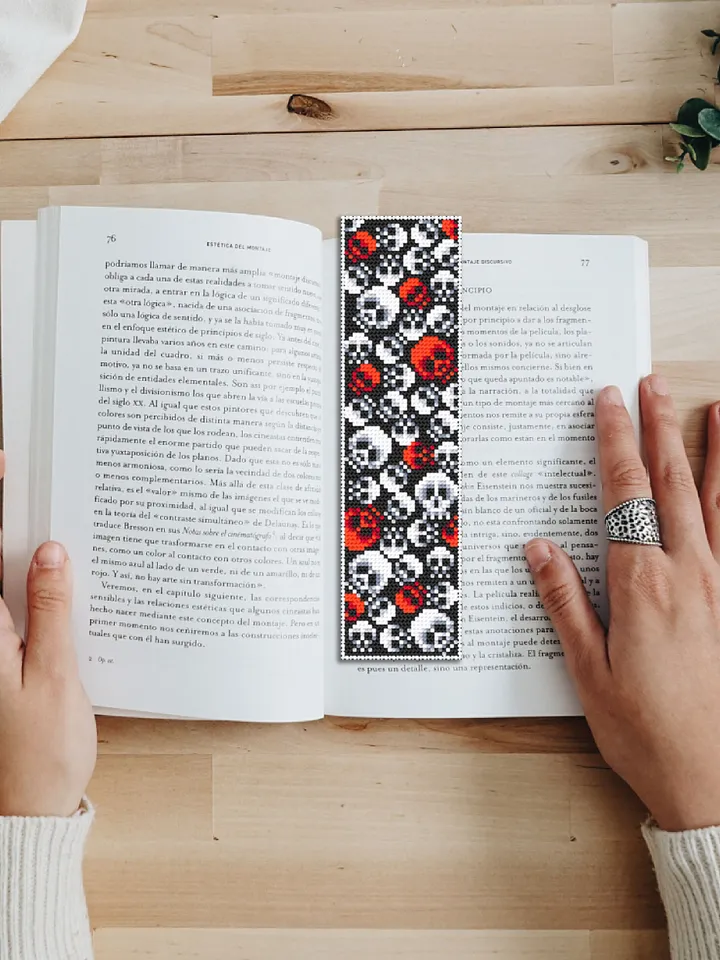 Gothic bookmark cross stitch pattern download PDF Spooky handmade bookmark pattern Halloween skulls cross stitch chart Gothic ornament #B108
