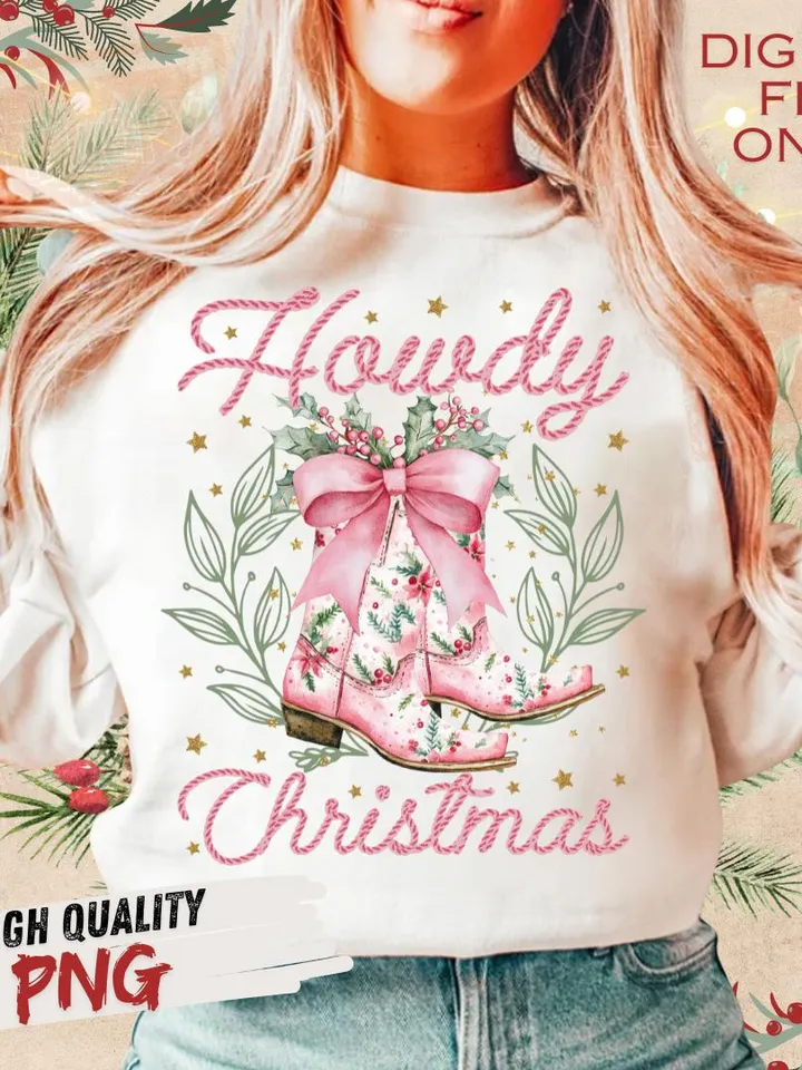 Howdy Christmas Png, Western Christmas Png, Coquette Christmas Png, Holiday Png, Cowgirl Christmas Png, Aesthetic png, Pink Christmas Png