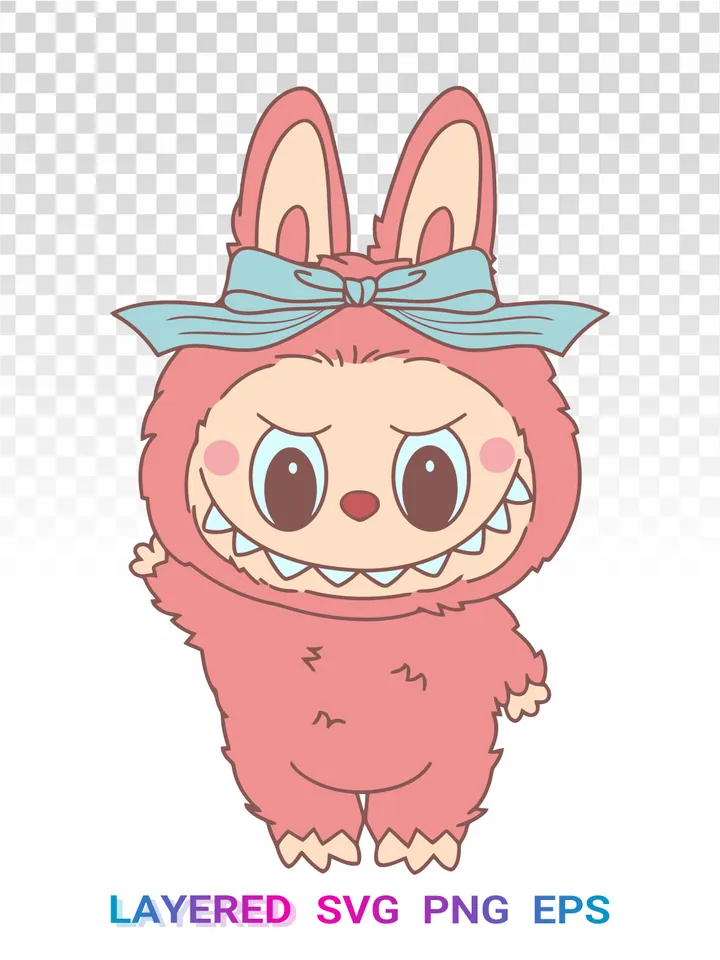 Labubu SVG, Cute Bunny PNG, Labubu Bow Clipart, Layered Cricut