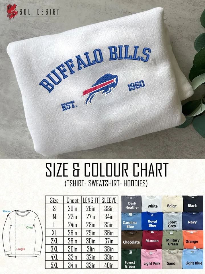 NFL Buffalo Bills Est 1960 Embroidered Sweatshirt, NFL Buffalo Bills Team Embroidered Shirt, Unisex Game Day Crewneck, Football Fan Gift Tee