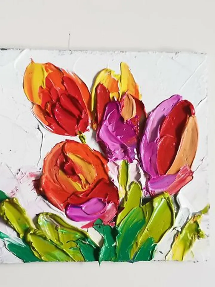 花卉绘画 手工油畫 Painting 油畫 Floral Original Art Small Oil Painting Flower Verafe