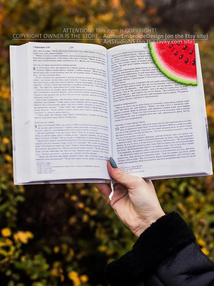 Corner bookmark cross stitch pattern PDF download Watermelon slice cross stitch chart Fruit bookmark corner digital PDF Vegetable food #B239