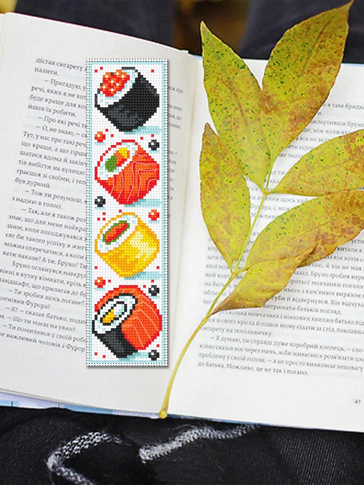 Japanese food bookmark cross stitch pattern PDF download Simple handmade bookmark digital PDF, Sushi cross stitch chart, Food pattern #B125