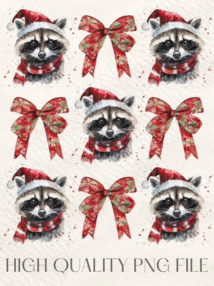 Feral Girl Christmas Png, Christmas Coquette Bow Png, Christmas Png, Feral Png, Vintage Christmas Png, Retro Christmas Png, Racoon Png