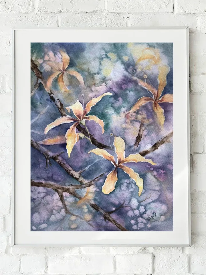Flowers Original Painting Trees Watercolor Art Floral Painting