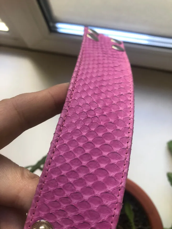 Pink Genuine Python Skin Bracelet | Wide leather women bracelet | Buttoned flat women bracelet | woman summer accesoiries | snake bracelet